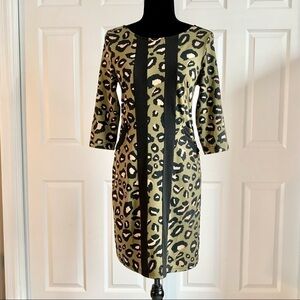Tracy Negoshian Olive Leopard Stretch Long Sleeve Sheath Dress